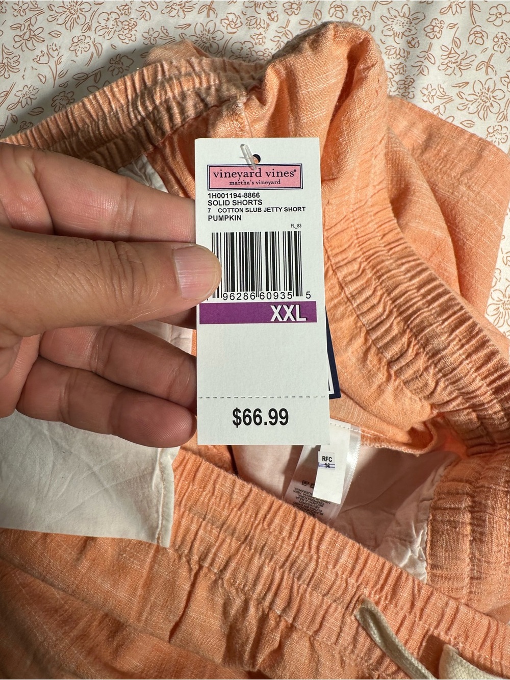 Vineyard Vines Pumpkin Orange High Waist Cotton Slub Shorts, size 7 inches XXL